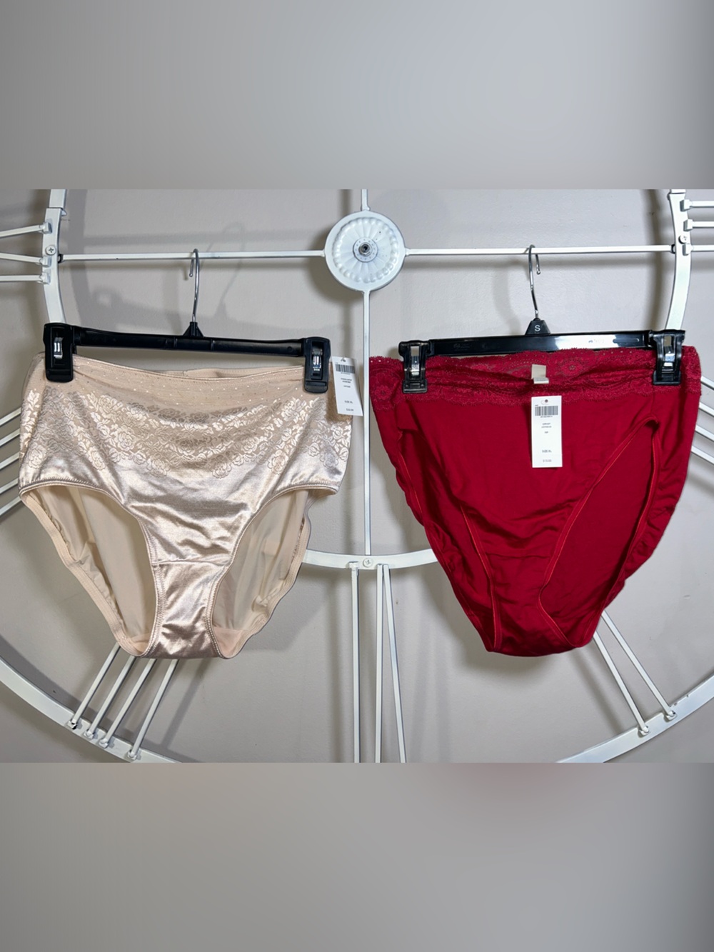 NWT Soma Satin and Lace High-Rise Briefs - Champagne and Red